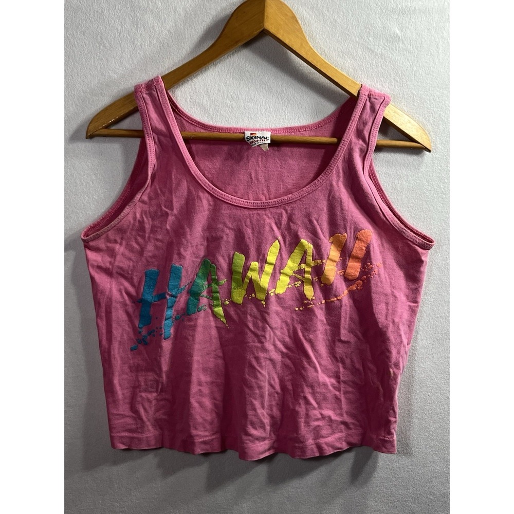 Signal Mega Tee VTG Hawaii Crop T Shirt M Made In USA Sleeveless Tank FLAWS